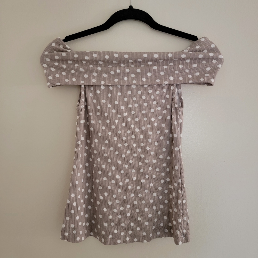 Hering Gray & White Polka Dot off the Shoulder Tank Top Blouse